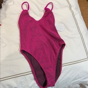 Good American Fuchsia Knit One-Piece Swimsuit